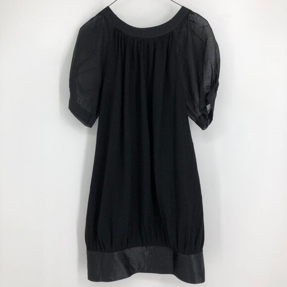 NWT Erica Davies Wool Gauze Short Puff sleeve Black Mini Dress with satin hem XS - Picture 2 of 16